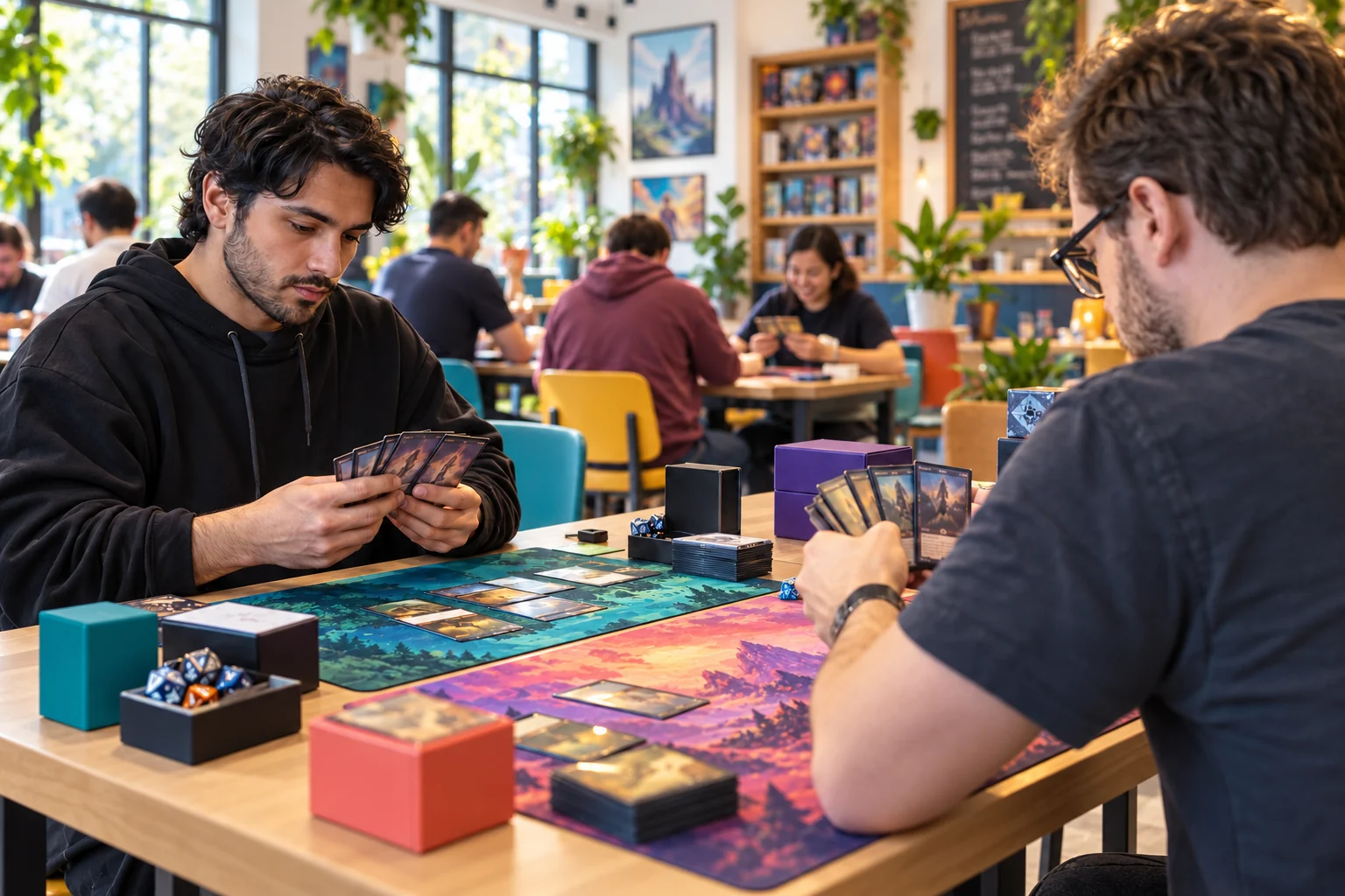 AI campaign artwork depicting a tabletop trading-card competition